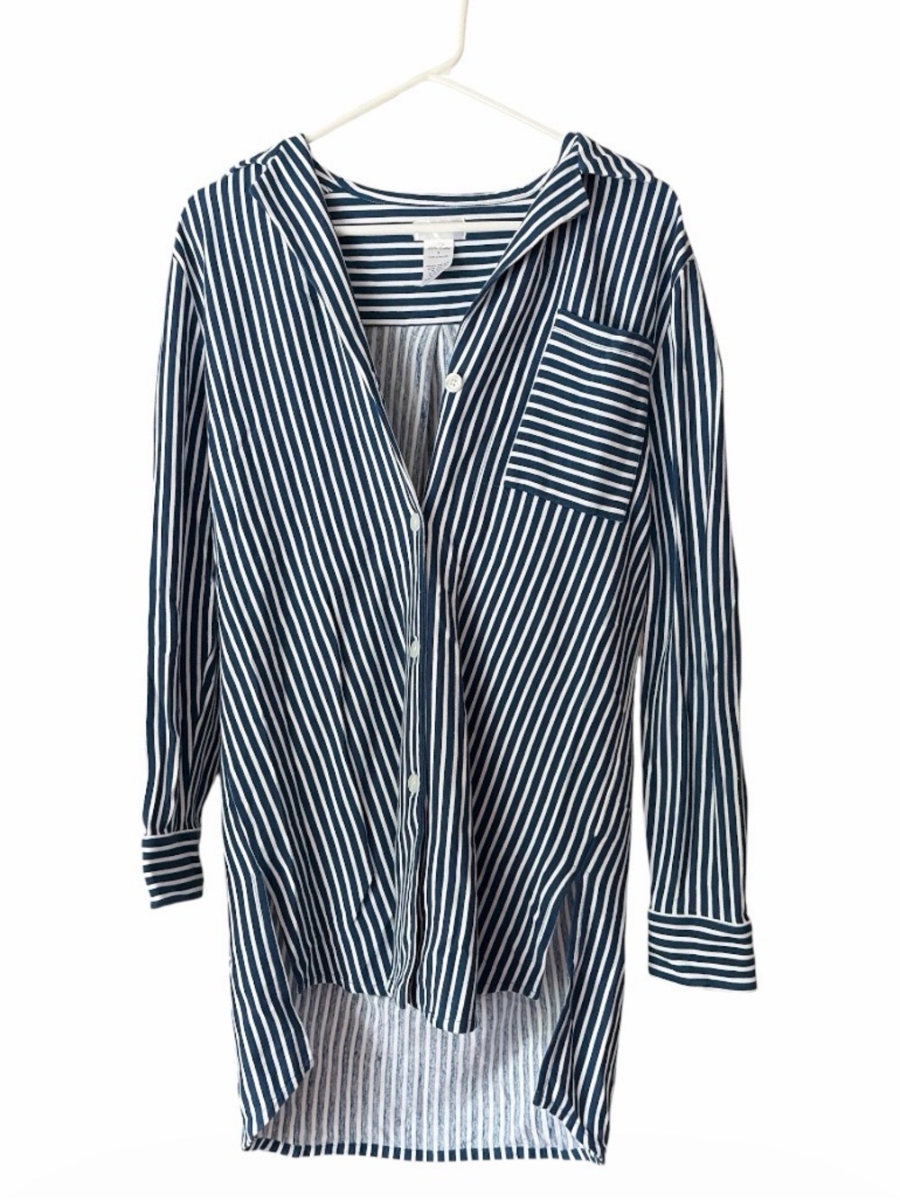 Red Land Cotton Blue White Striped Cotton Sleep Shirt Nightshirt Pajama Tunic US
